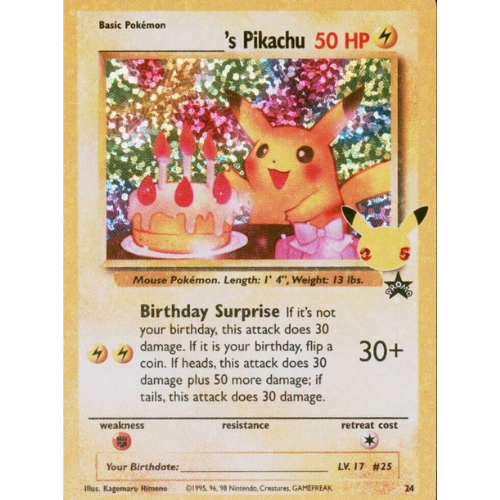 Birthday Pikachu 2021 CLB 24 Holo - Pokemon Card