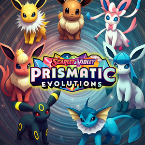 Scarlet & Violet: Prismatic Evolutions Pokémon-set med exklusiva Eeveelution-kort, premium samlarobjekt och boosterpaket, inspirerat av Japans Scarlet & Violet Terastal Festival. Lansering den 17 januari 2025.