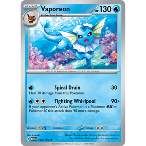 Vaporeon MEW 134/165 Holo - Pokémonkort