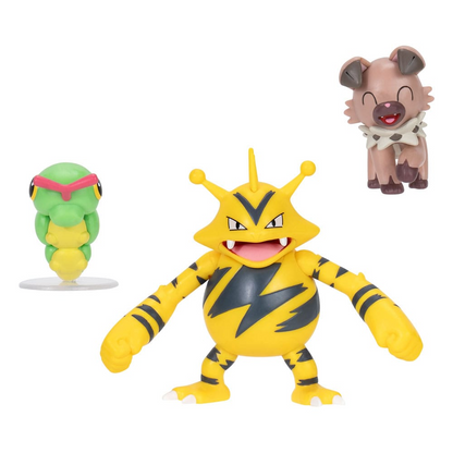 Pokémon Battle Figure 3-Pack Set Caterpie, Rockruff, & Electabuzz